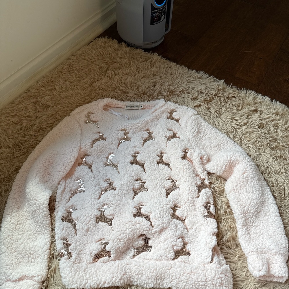 Chance or Fate Pink Sweater with Reindeer Pattern